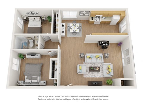Floor plan for 2 beds, 1 bath, 980 sqft
